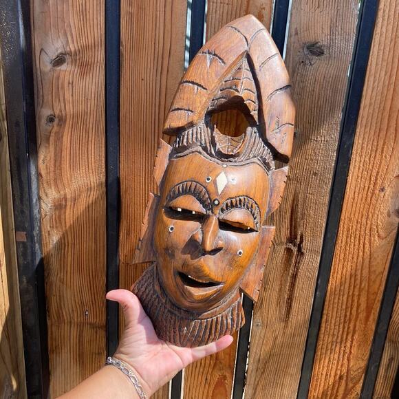 African Wood Craved Mask 17 1/2in - Picture 1 of 5